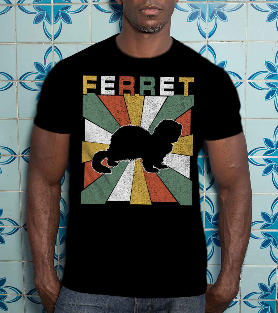 Ferret Vintage Silhouette With Retro 70s Sunburst T-Shirt
