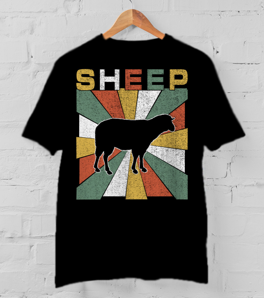 Sheep Retro 70s Vintage Silhouette Sunburst T-Shirt