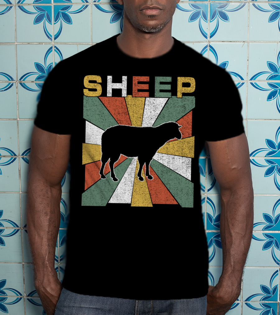 Sheep Retro 70s Vintage Silhouette Sunburst T-Shirt