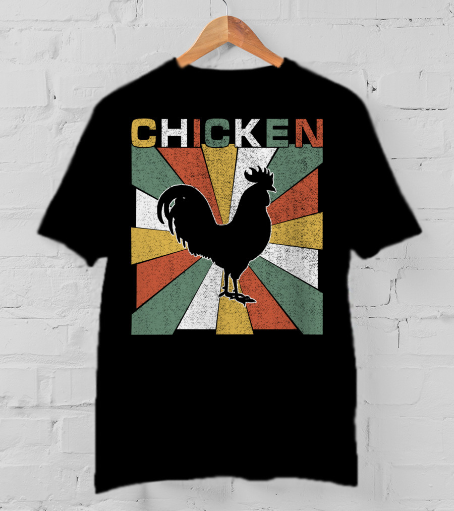 CHICKEN Retro 70s Rooster Silhouette Vintage Colors T-Shirt
