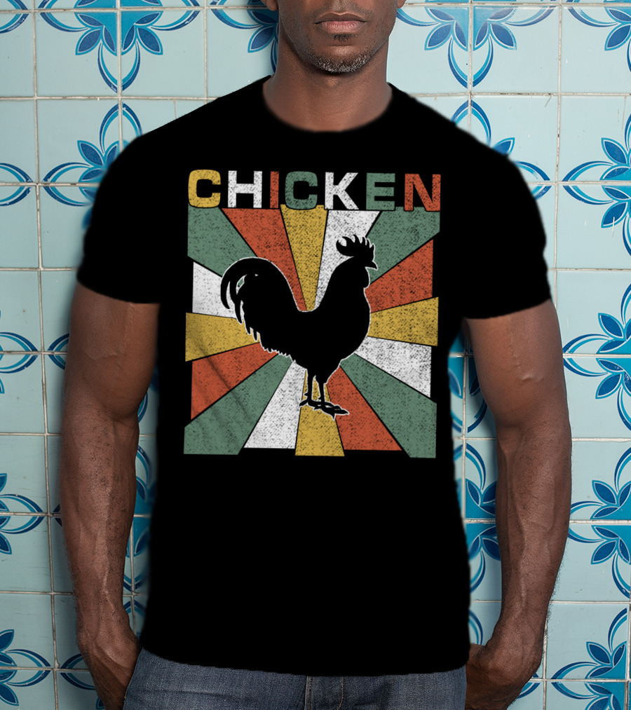 CHICKEN Retro 70s Rooster Silhouette Vintage Colors T-Shirt