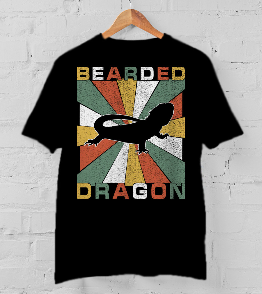 Bearded Dragon Retro 70s Vintage Silhouette Sunburst T-Shirt
