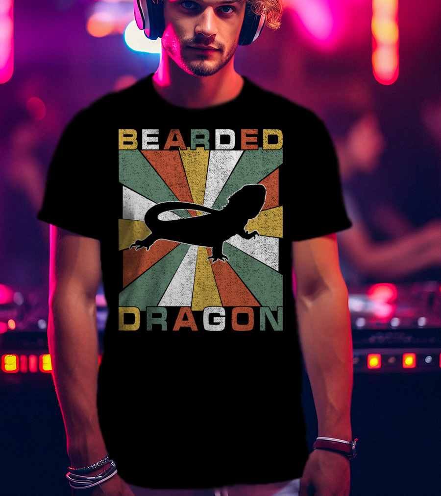 Bearded Dragon Retro 70s Vintage Silhouette Sunburst T-Shirt