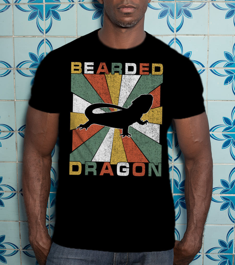 Bearded Dragon Retro 70s Vintage Silhouette Sunburst T-Shirt