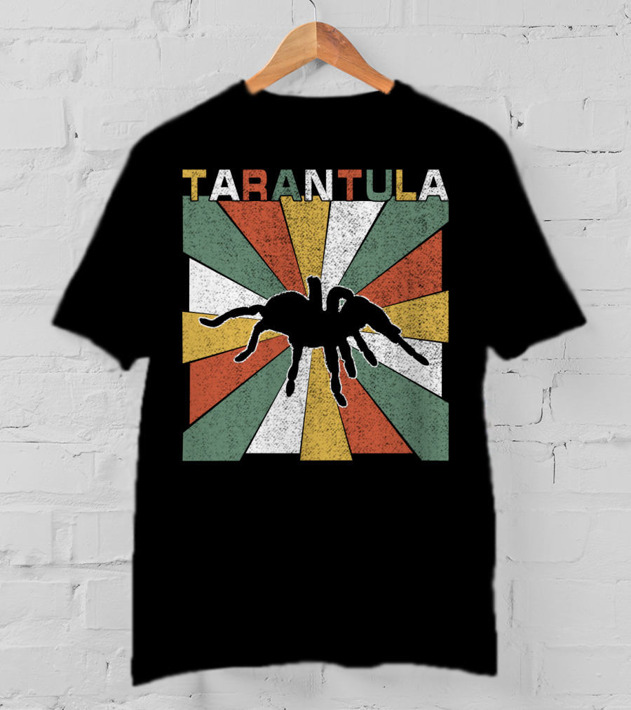 Tarantula Retro 70s Vintage Silhouette With Colorful Geometric Background T-Shirt