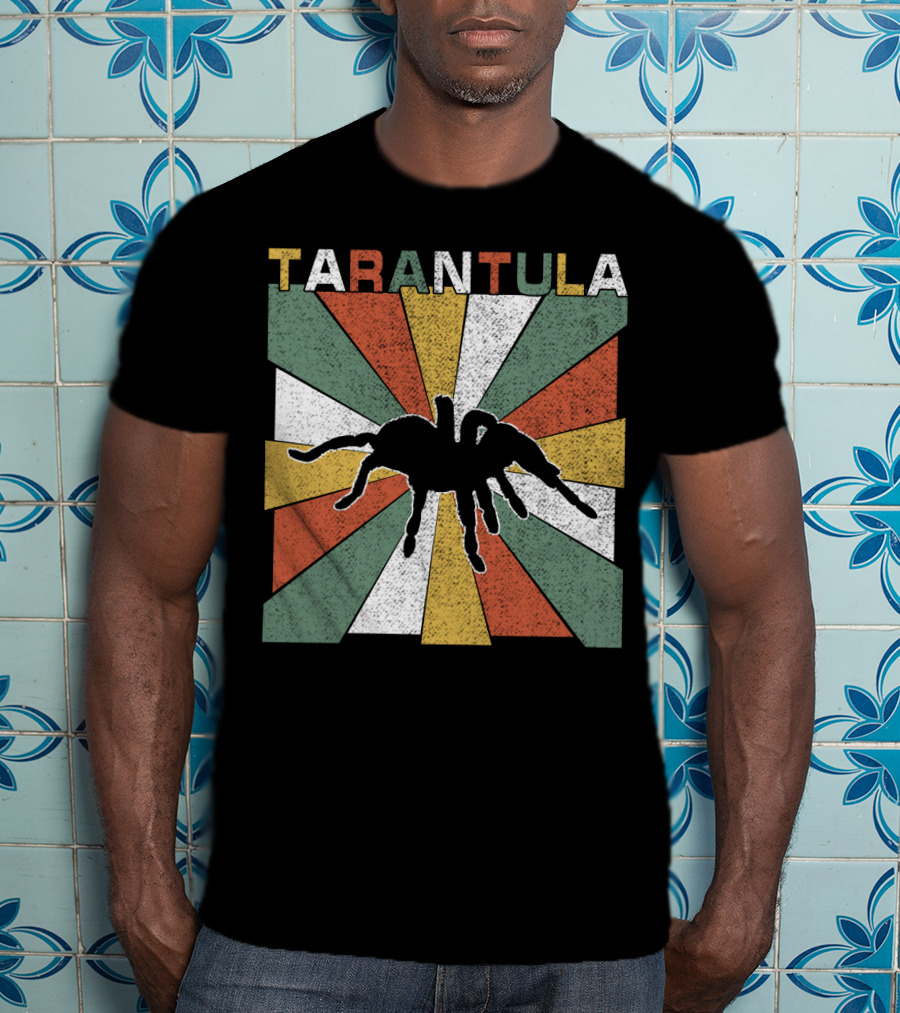 Tarantula Retro 70s Vintage Silhouette With Colorful Geometric Background T-Shirt