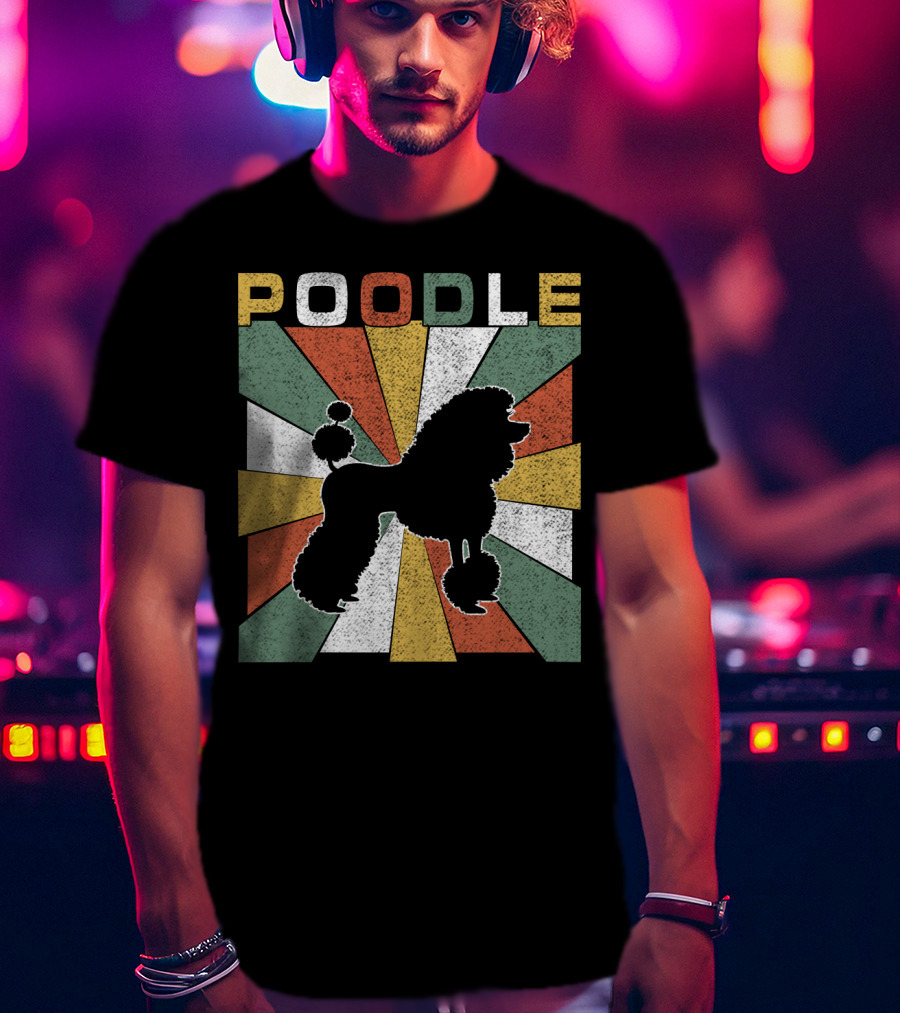 Poodle Silhouette Retro 70s Colorful Burst T-Shirt