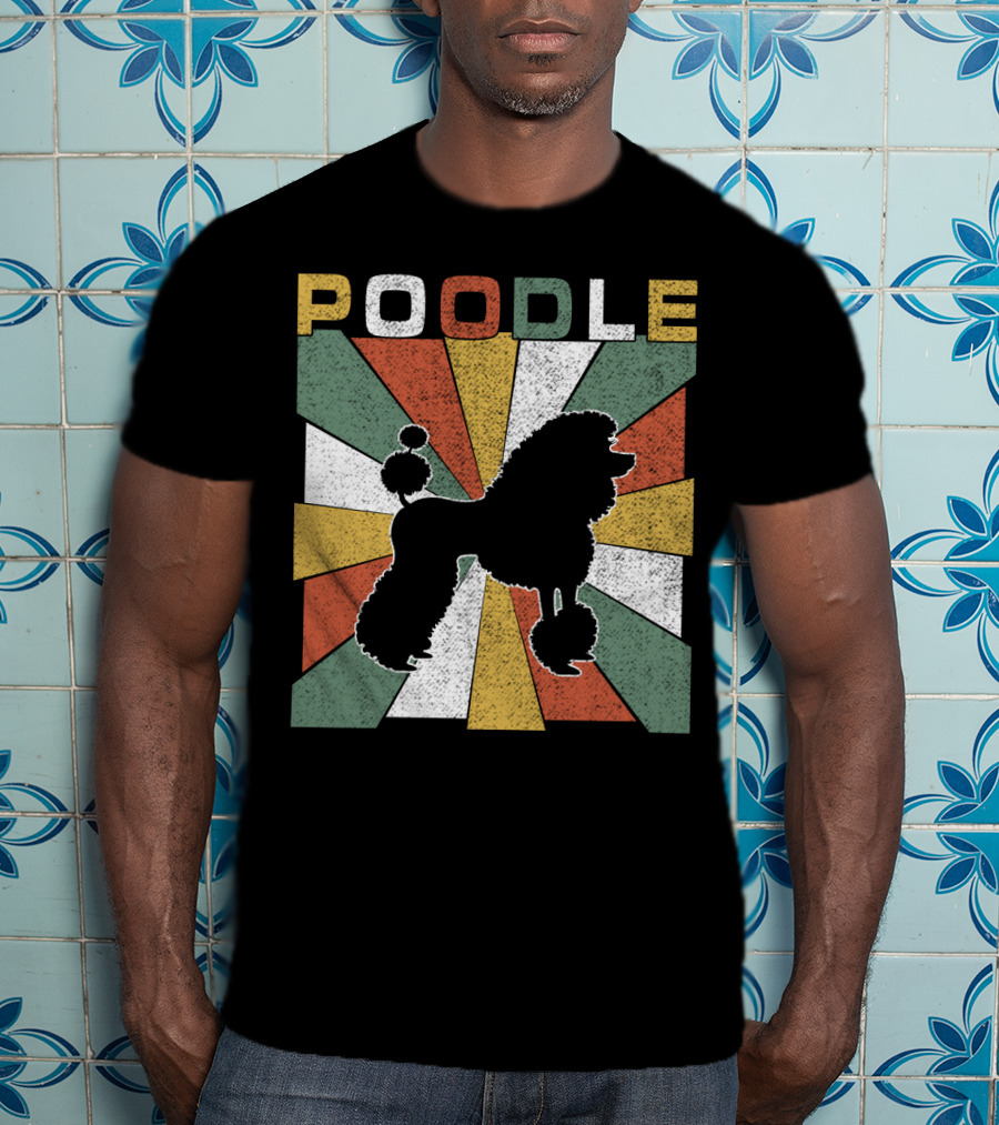 Poodle Silhouette Retro 70s Colorful Burst T-Shirt