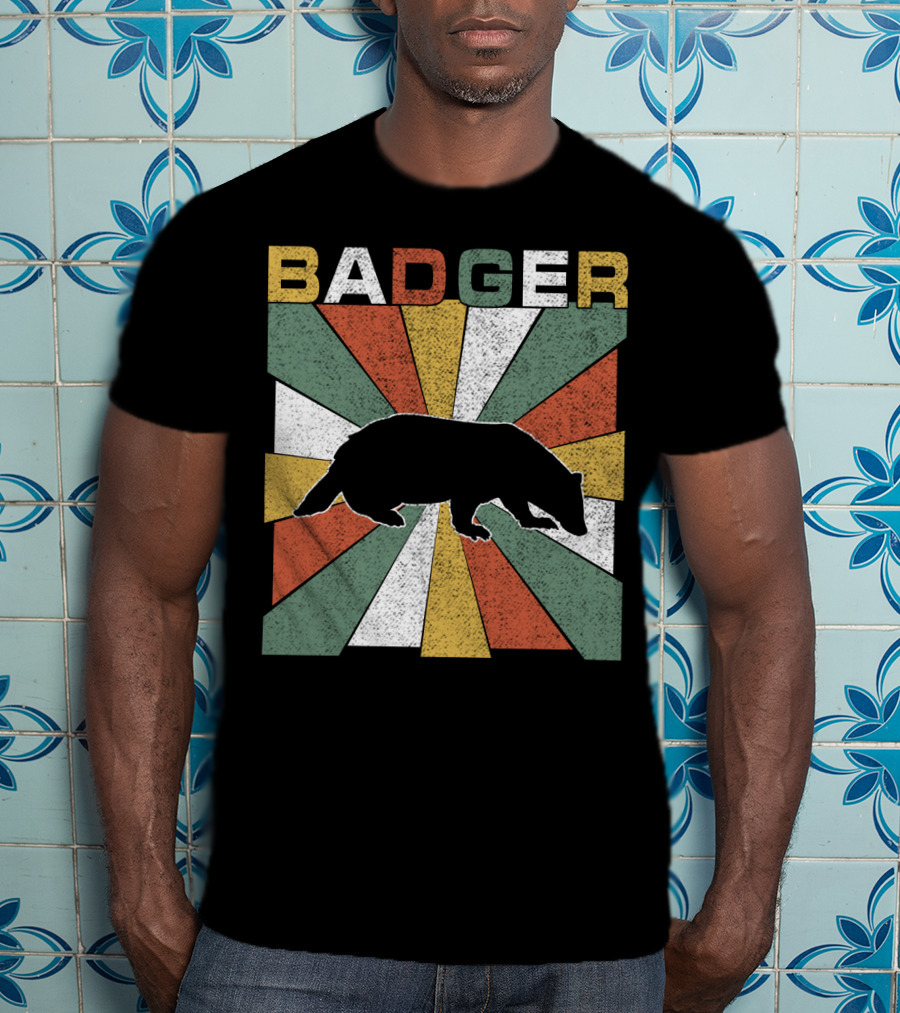 BADGER Vintage 70s Silhouette With Colorful Retro Stripes T-Shirt