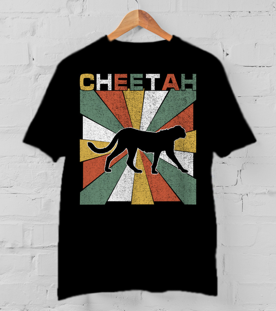 Cheetah Silhouette Retro 70s Vintage Stripes T-Shirt