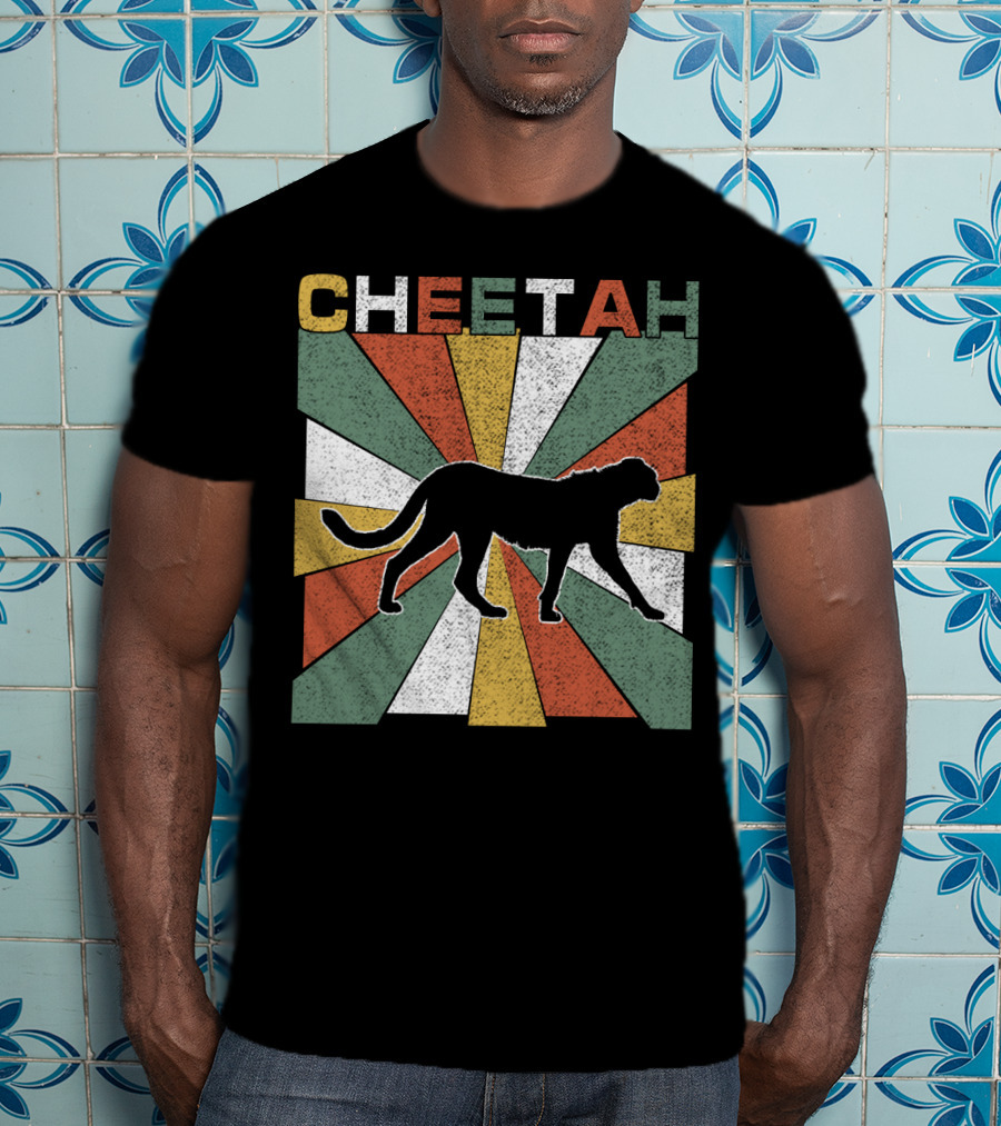 Cheetah Silhouette Retro 70s Vintage Stripes T-Shirt