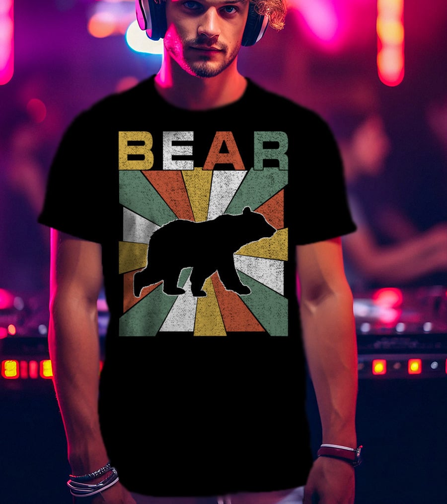 Bear Retro 70s Vintage Silhouette Burst T-Shirt