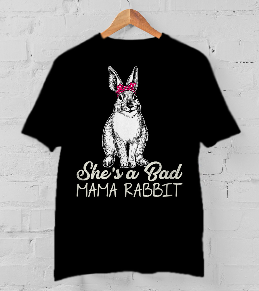 She's A Bad Mama Rabbit With Polka Dot Bow T-Shirt
