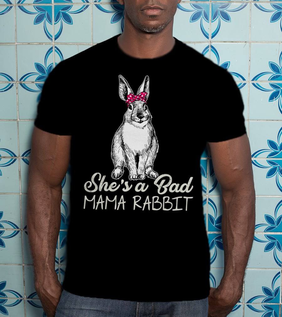 She's A Bad Mama Rabbit With Polka Dot Bow T-Shirt