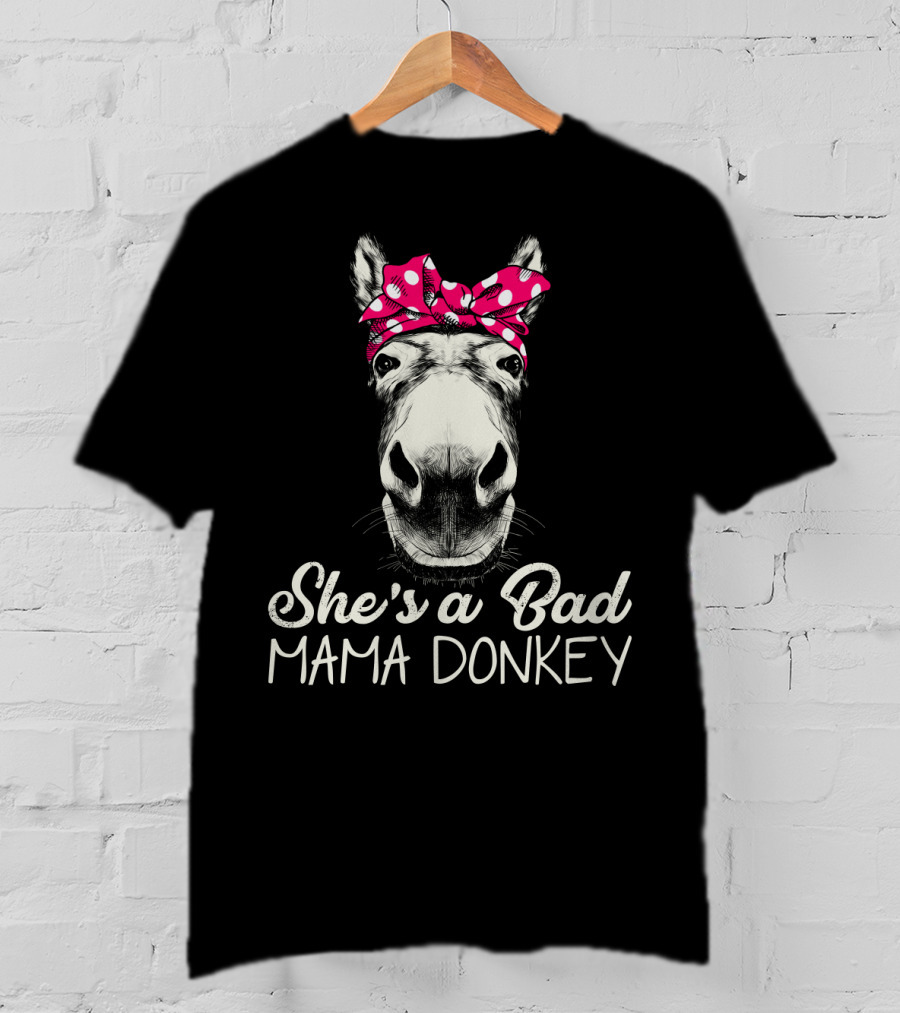 She's A Bad Mama Donkey With Pink Polka Dot Bandana T-Shirt