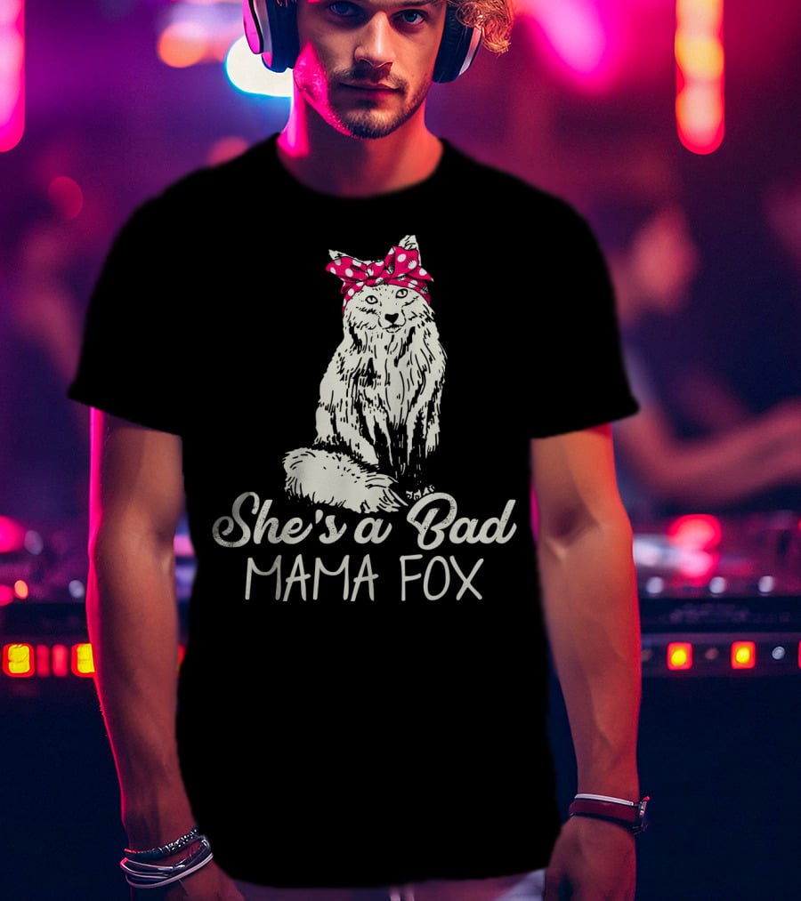 She's A Bad Mama Fox In Red Polka Dot Headscarf T-Shirt