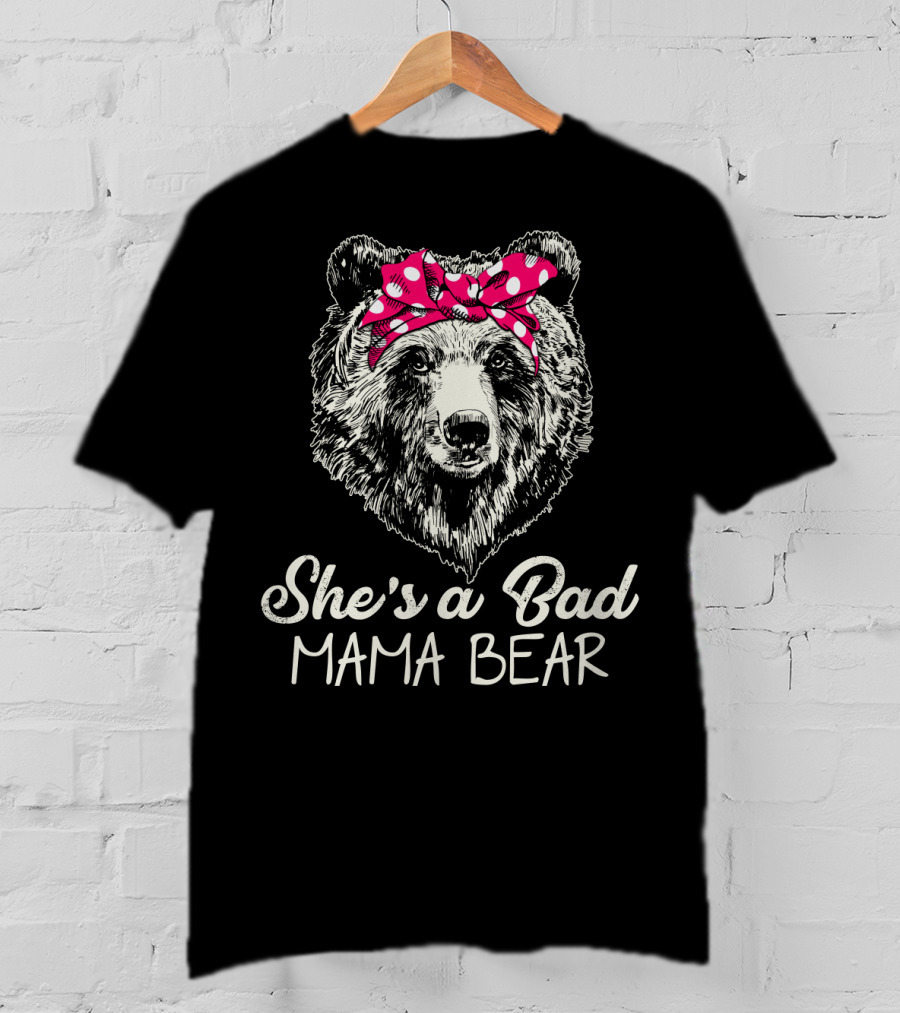 She's A Bad Mama Bear With Polka Dot Bow T-Shirt
