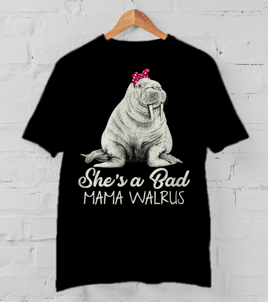 She's A Bad Mama Walrus With Red Polka Dot Bow T-Shirt
