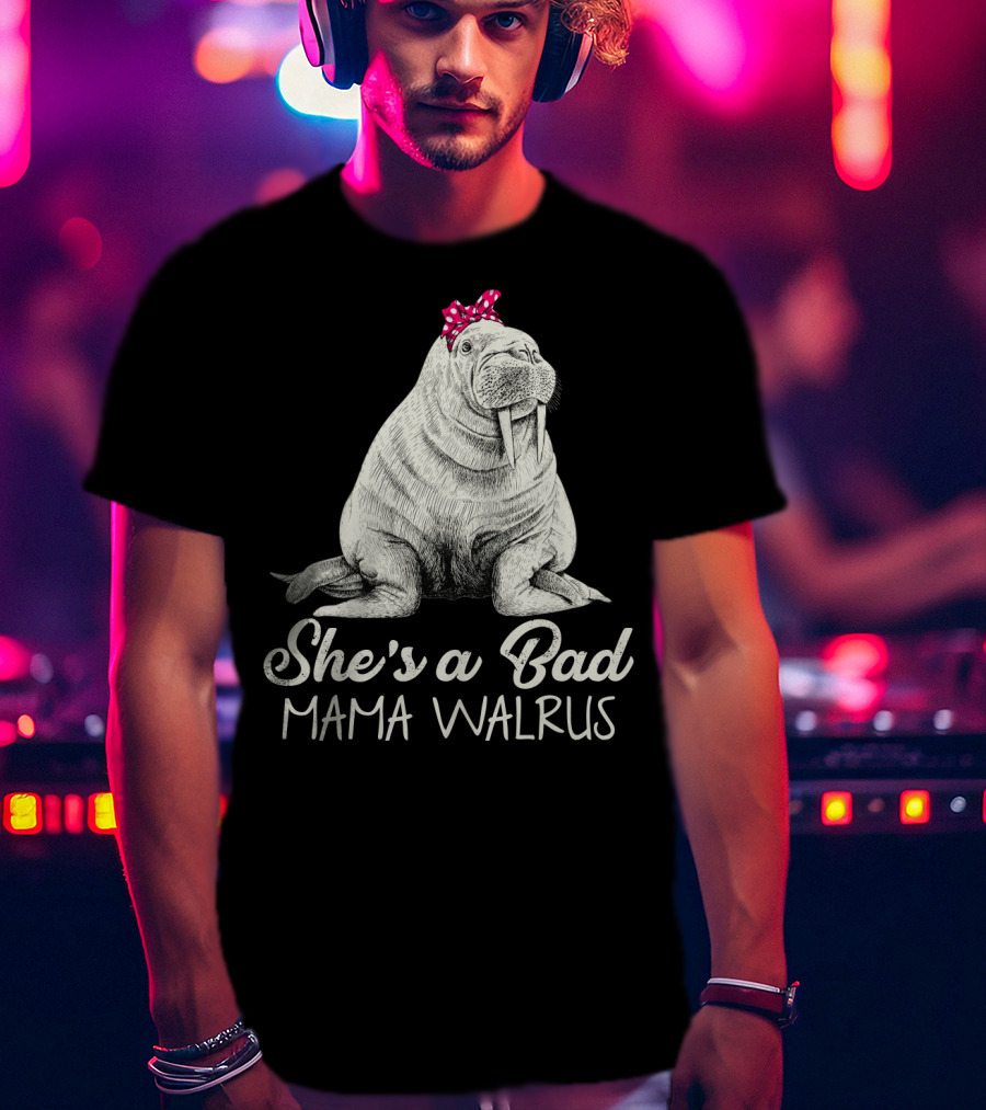 She's A Bad Mama Walrus With Red Polka Dot Bow T-Shirt