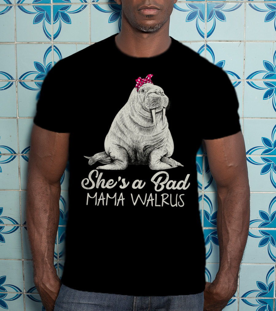 She's A Bad Mama Walrus With Red Polka Dot Bow T-Shirt