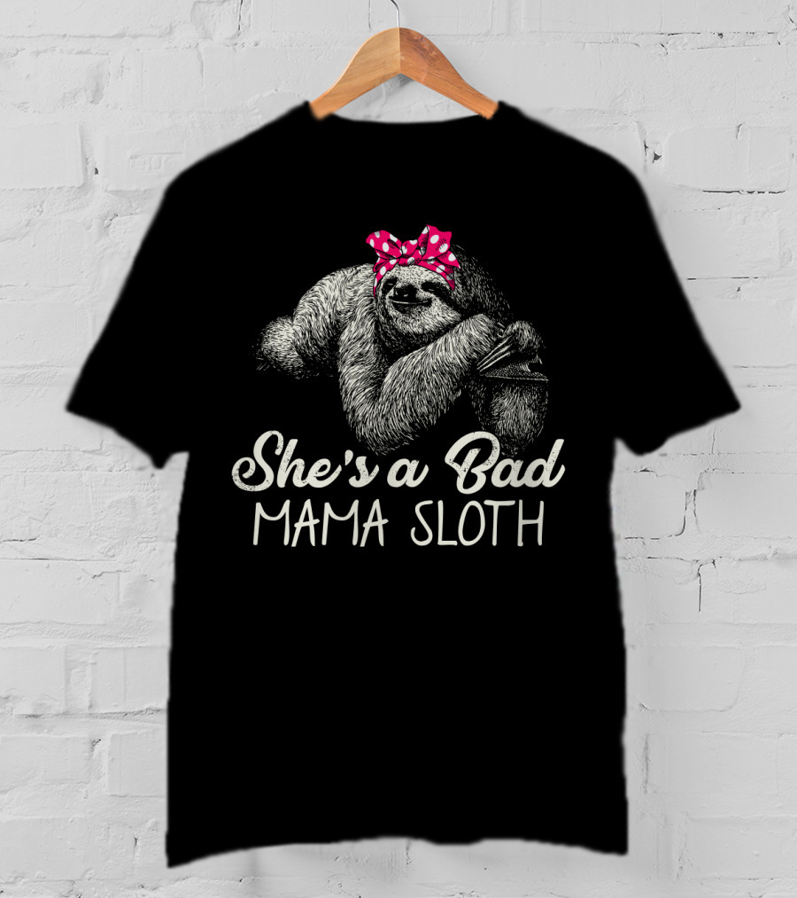 She's A Bad Mama Sloth Red Polka Dot Bow T-Shirt