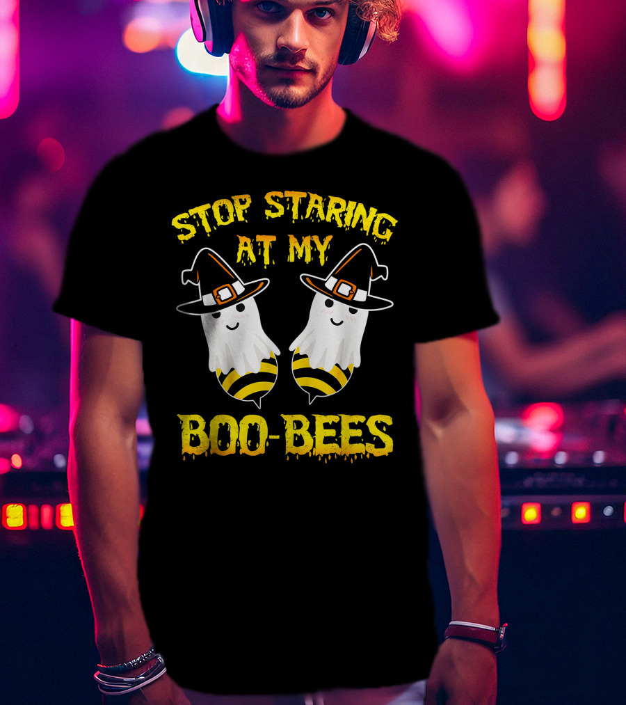 Stop Staring At My Boo Bees Halloween Ghost Bees Witch Hats T-Shirt