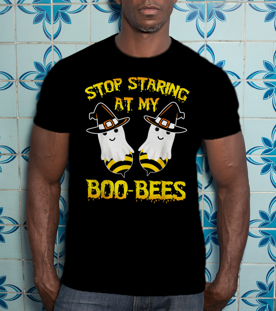 Stop Staring At My Boo Bees Halloween Ghost Bees Witch Hats T-Shirt