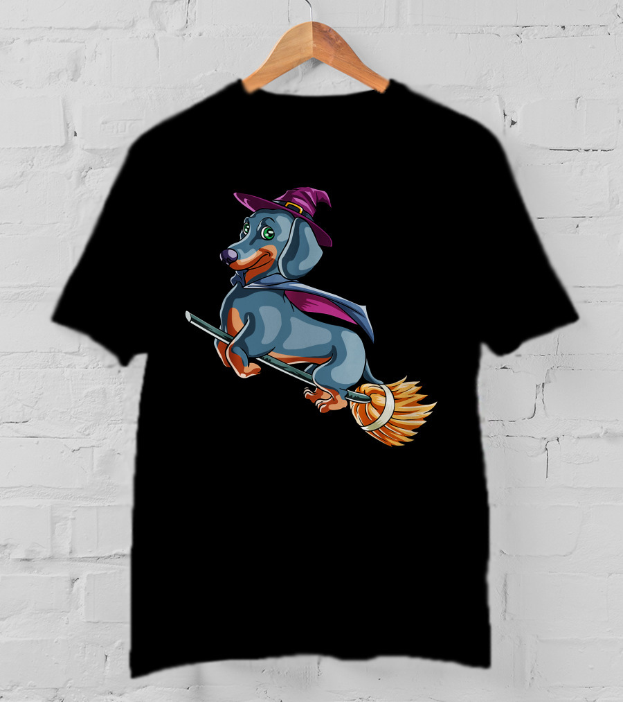 Halloween Dachshund Witch Costume Funny Scary T-Shirt