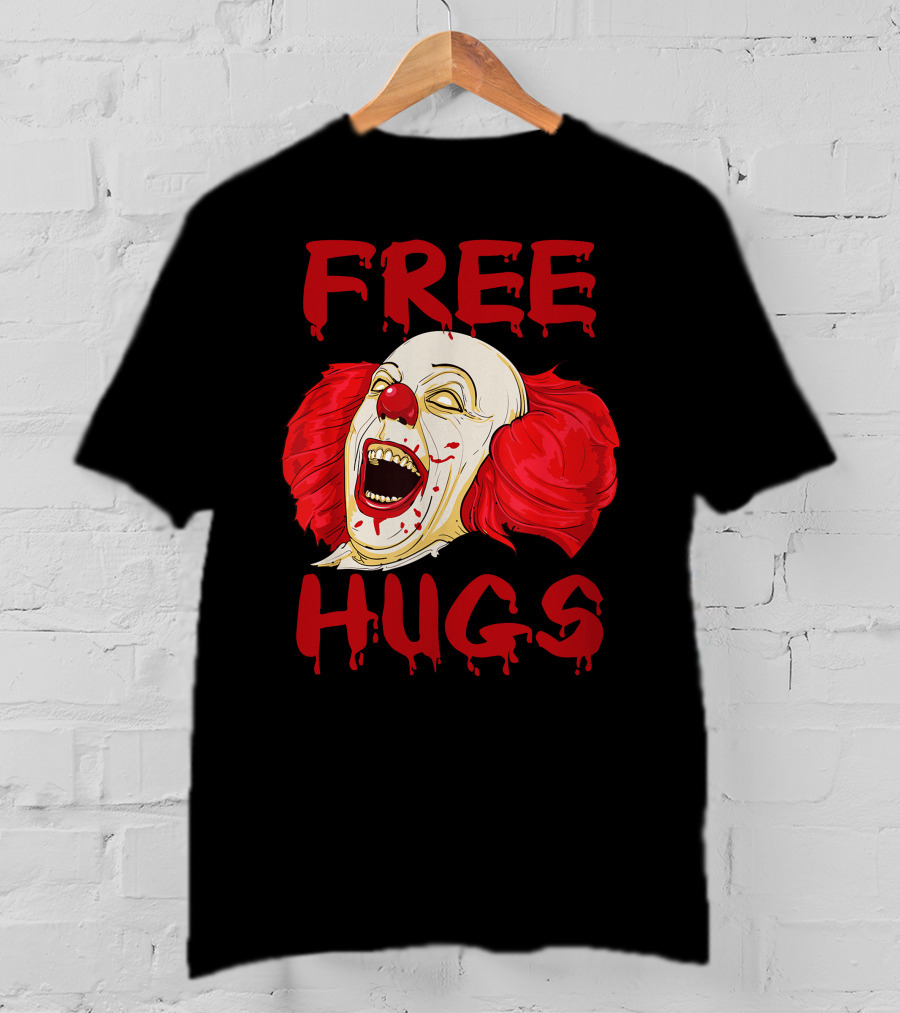 Free Hugs Halloween Evil Killer Scary Clown Horror T-Shirt