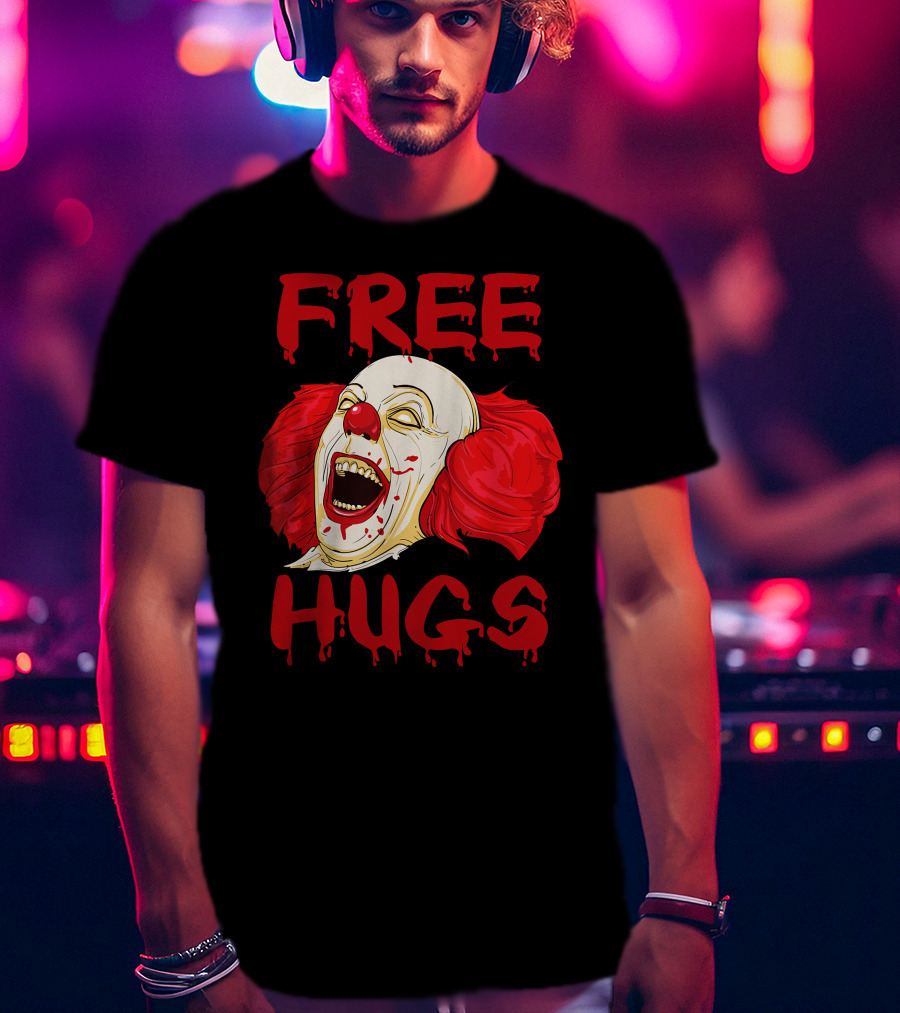 Free Hugs Halloween Evil Killer Scary Clown Horror T-Shirt
