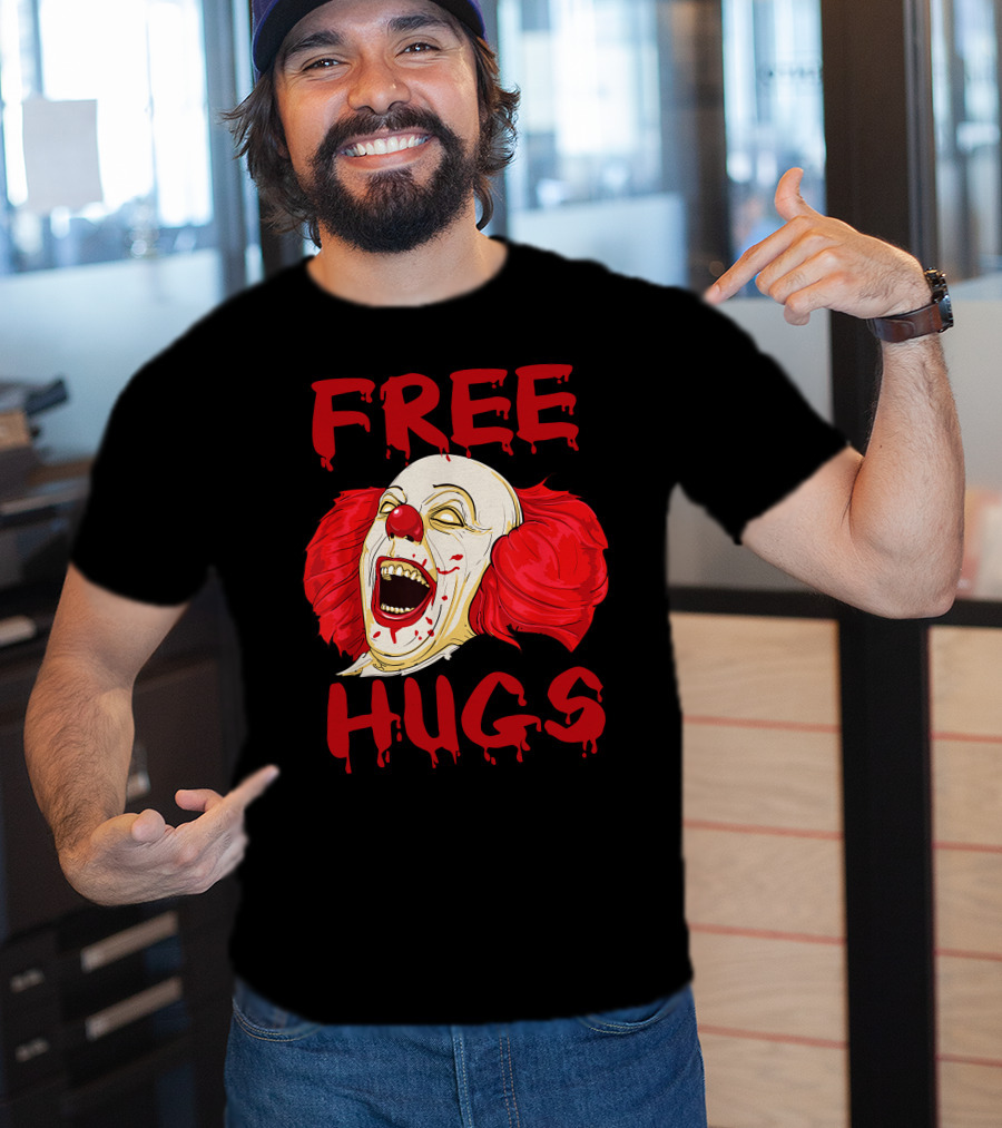 Free Hugs Halloween Evil Killer Scary Clown Horror T-Shirt