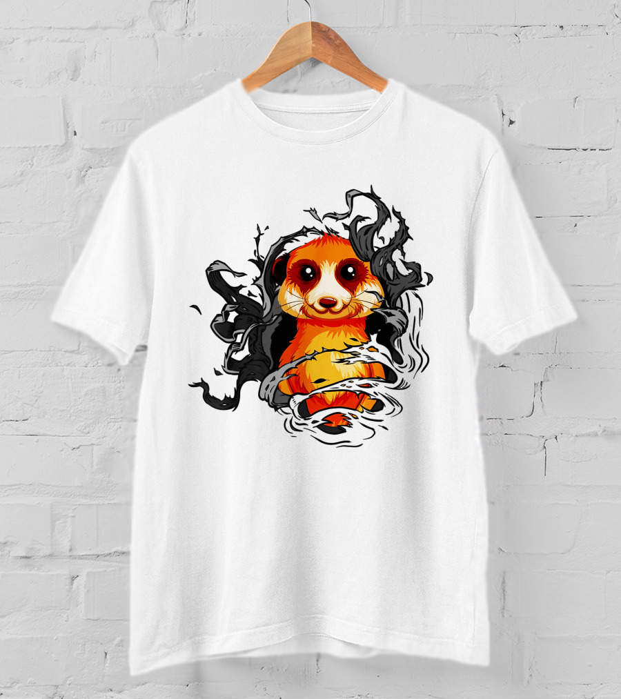 Meerkat Vivid Orange Burst Black Swirls T-Shirt