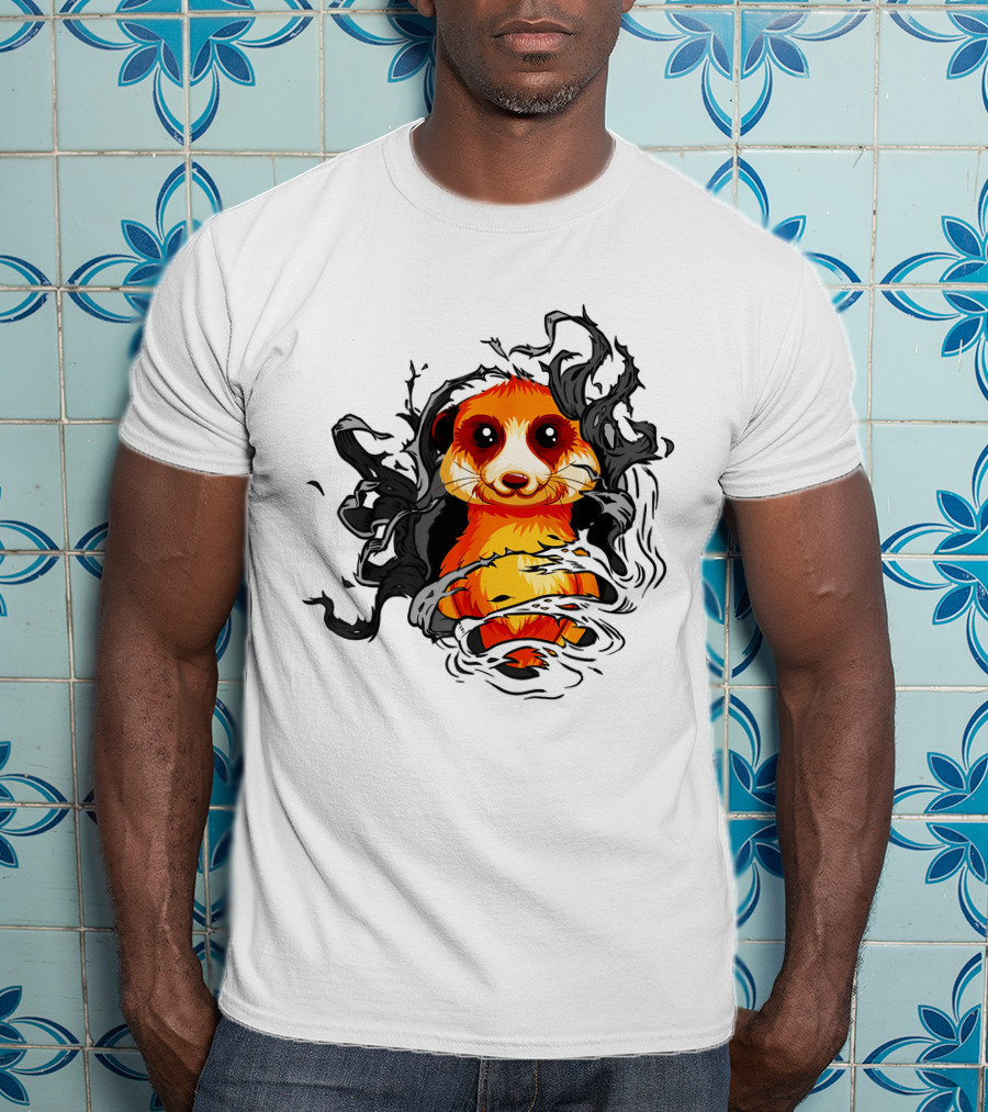 Meerkat Vivid Orange Burst Black Swirls T-Shirt