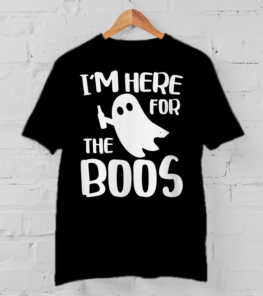 I'm Here For The Boos Halloween Ghost Holding Bottle T-Shirt