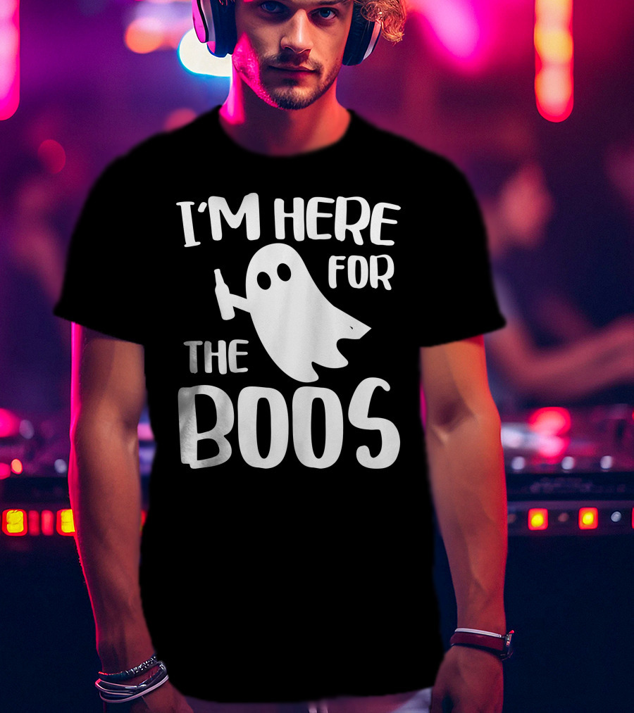 I'm Here For The Boos Halloween Ghost Holding Bottle T-Shirt