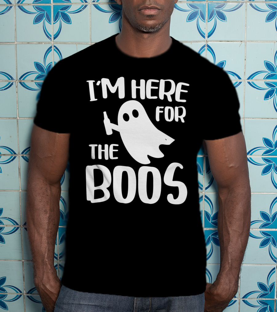 I'm Here For The Boos Halloween Ghost Holding Bottle T-Shirt