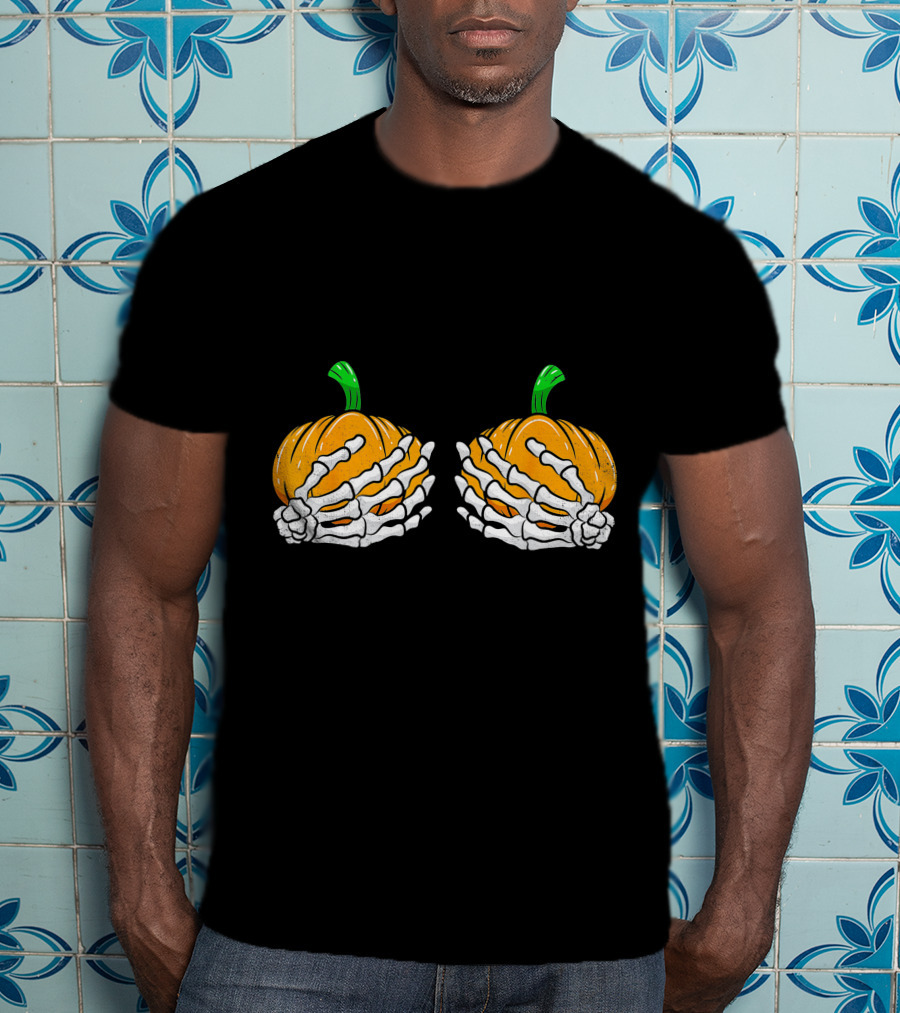 Halloween Pumpkin Skeleton Hands Bra T-Shirt