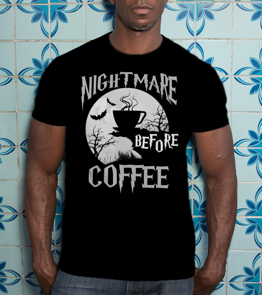 Nightmare Before Coffee Halloween Bat Moon Cup T-Shirt