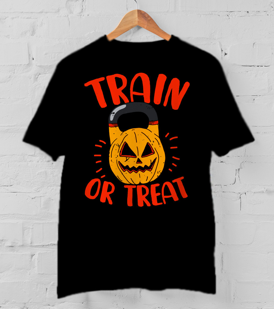 Train Or Treat Pumpkin Kettlebell T-Shirt