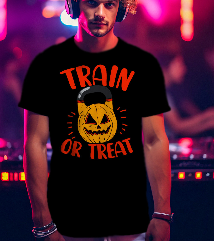 Train Or Treat Pumpkin Kettlebell T-Shirt
