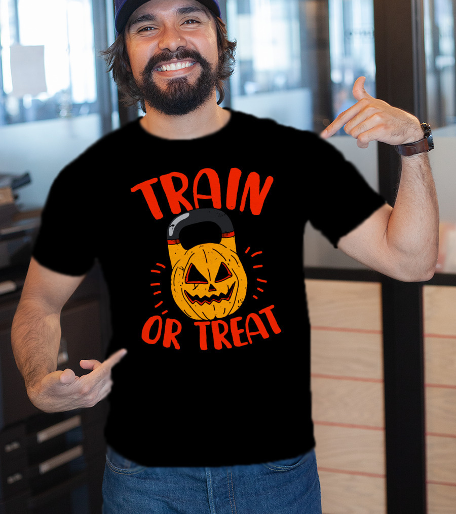 Train Or Treat Pumpkin Kettlebell T-Shirt