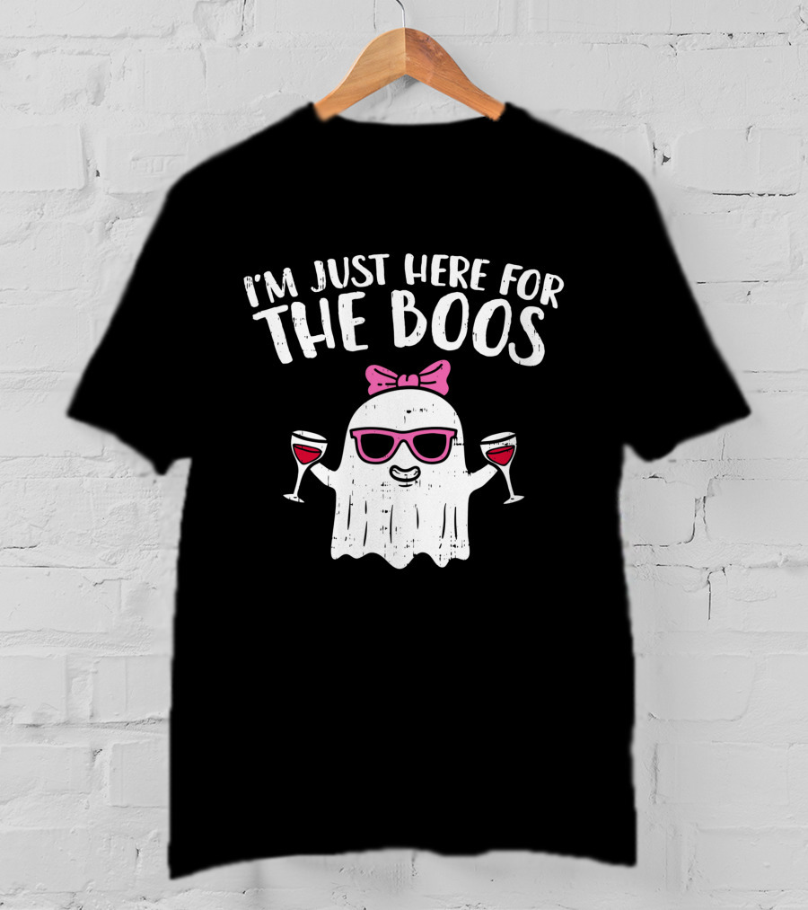 I'm Just Here For The Boos Ghost With Wine Glasses Halloween T-Shirt