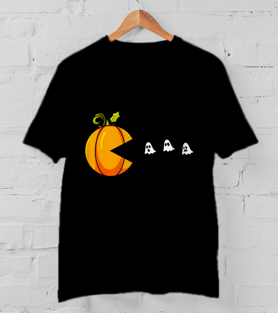 Pumpkin Pac-Man Chomping Ghosts Halloween T-Shirt
