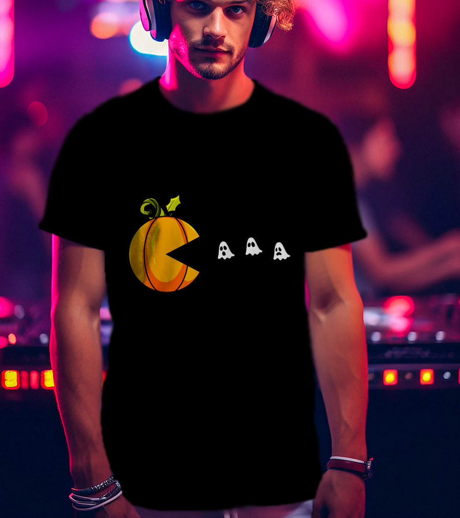 Pumpkin Pac-Man Chomping Ghosts Halloween T-Shirt