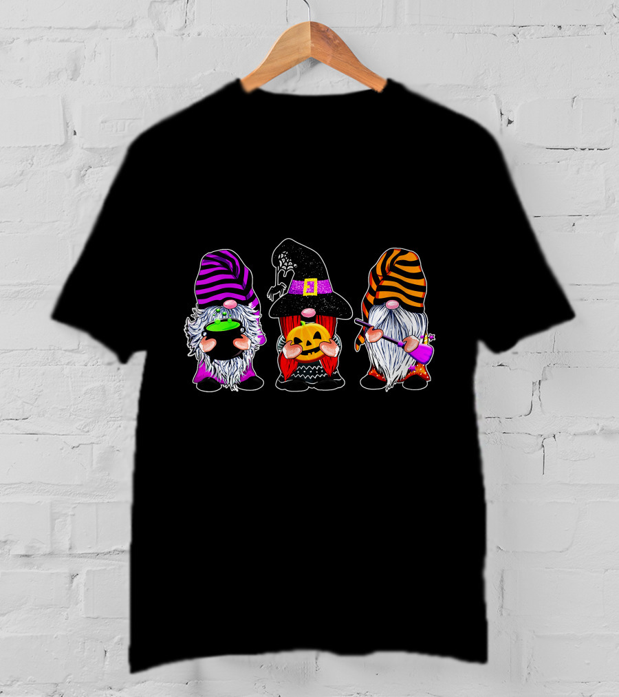 Halloween Gnomes Cute Autumn Pumpkin Fall Funny Holiday Wizard Hat Cauldron T-Shirt