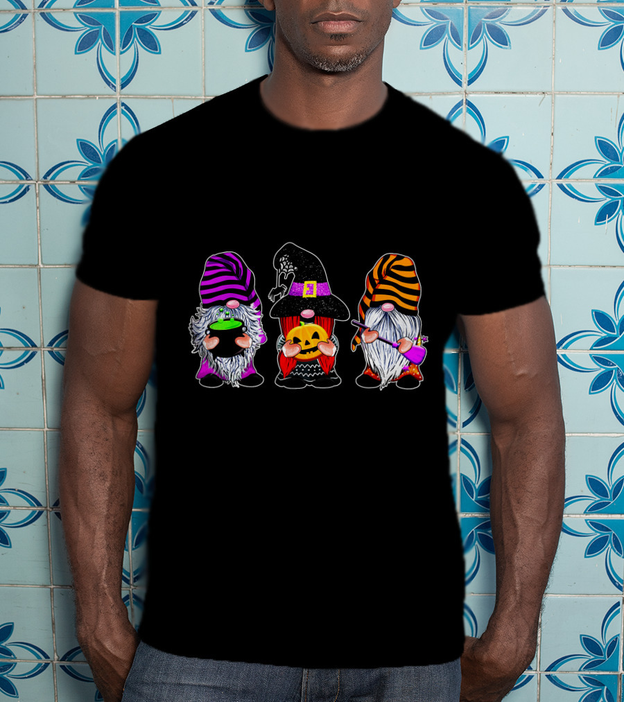 Halloween Gnomes Cute Autumn Pumpkin Fall Funny Holiday Wizard Hat Cauldron T-Shirt