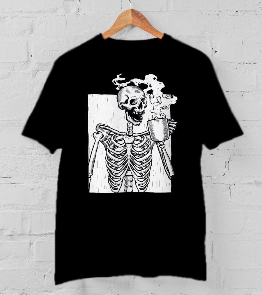 Halloween Skeleton Skull Coffee Drinker T-Shirt