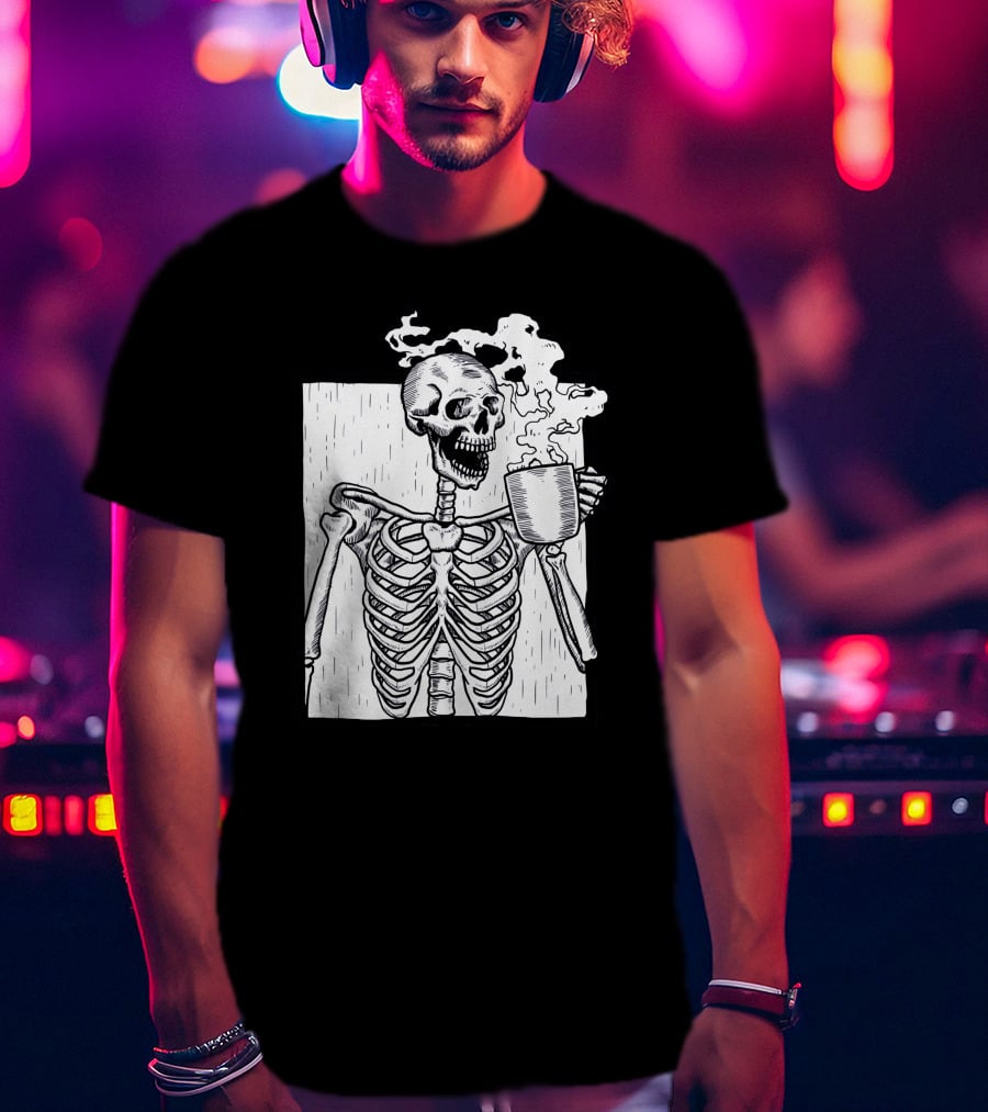 Halloween Skeleton Skull Coffee Drinker T-Shirt