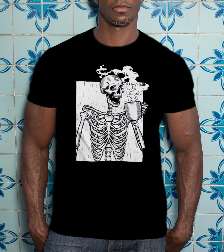 Halloween Skeleton Skull Coffee Drinker T-Shirt