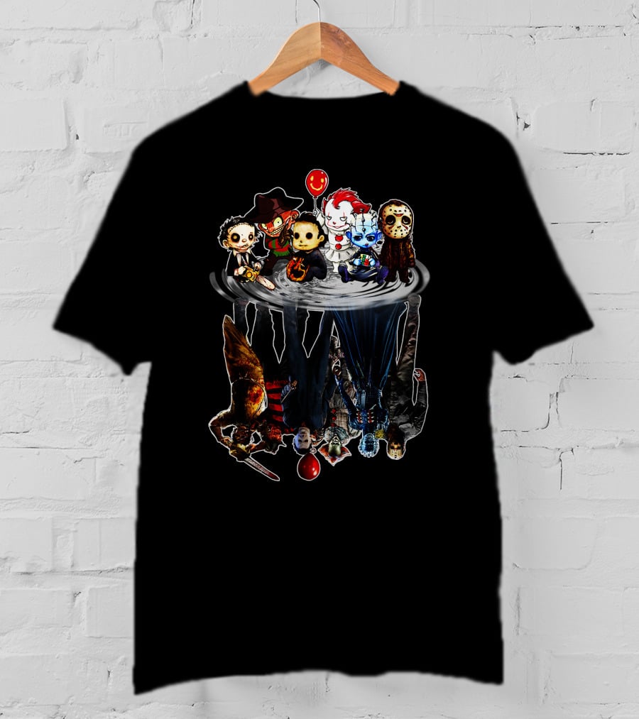 Creeps Halloween Horror Cartoon Reflection Of Iconic Movie Villains T-Shirt